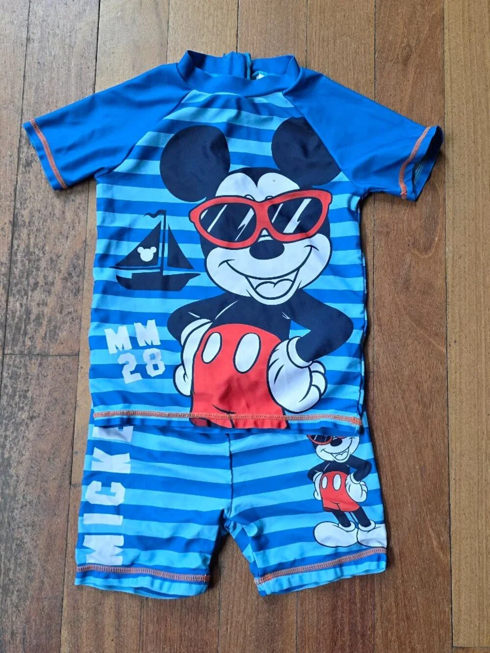Disney Mickey And Friends Toddler Striped 2-Piece Bathing Suit Size 5